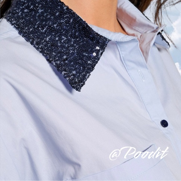 FANTASTIC FAWN button front cotton sequin accent blouse S M L - Picture 5 of 11